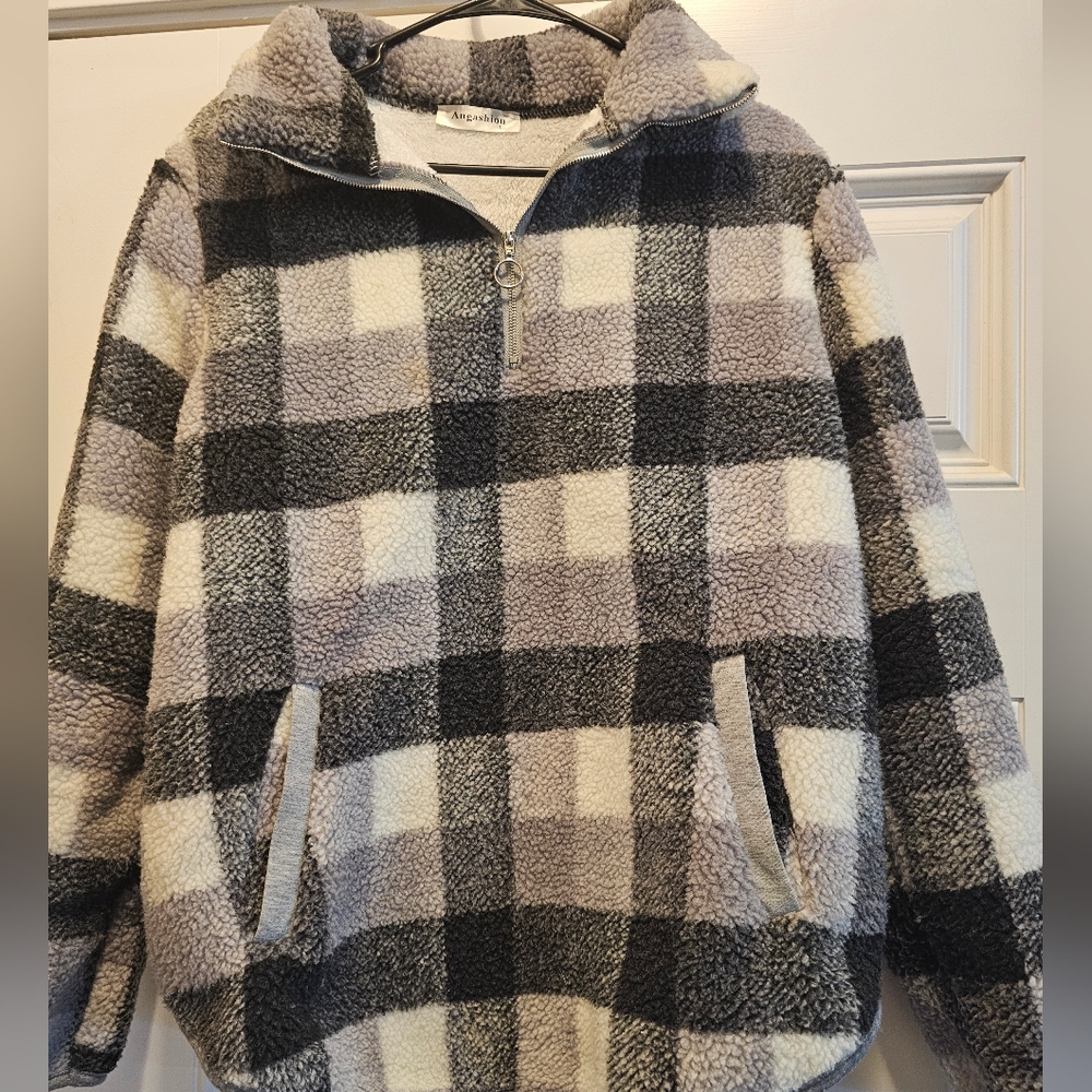 Plaid Sherpa Zip-Up Jacket